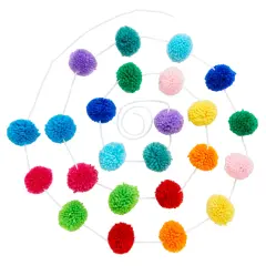 Blue Panda Colorful Wool Pom Pom Garland - 10 Feet, 24 Balls in 5 Colors, Rainbow Pom Pom Garland for Rainbow Birthday Decorations, Party, Nursery, Home Decor Multicolor