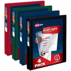 Avery Heavy-Duty View 3 Ring Binders, 1 Inch One Touch Slant Rings, 250-Sheet Capacity, DuraHinge, 1.4 Inch Wide Spine, Customizable Clear Cover and Spine, Assorted Dark Colors (4-Pack of 79632)