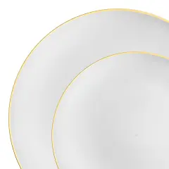 White with Gold Rim Organic Round Disposable Plastic Dinnerware Value Set (120 Guests)