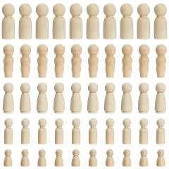 Set of 50 Unfinished Wood Peg Dolls Family, Wooden People for Crafts, Dollhouse Figures (5 Sizes) Brown
