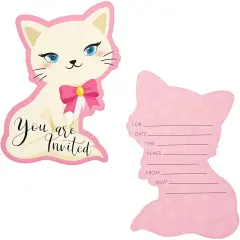 Cat Birthday Party Invitations with Envelopes (5 x 7 in, 36 Pack) Pink