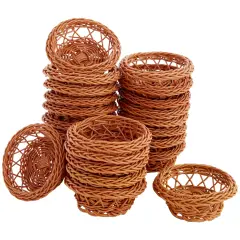 24 Pack Small Woven Basket Set, 3.1x1.2 Inches, Bulk Mini Wicker Baskets for Favors Brown