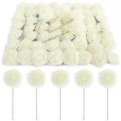 Bright Creations 3" Artificial Rose Flowers 60pcs Real Looking Fake Rose with Stem for DIY Wedding Bouquets and Bridal Shower, Cream White