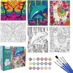 3 Pack Kids Paint by Numbers Kit, Pre-Drawn Canvas Painting, Includes 8x10 inch Framed Canvas with 18 Acrylic Paints, 5 Brushes, Perfect Creative Gifts & Arts and Crafts for Kids