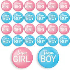 24 Pack Gender Reveal Pins for Party Supplies, Blue and Pink Team Boy Team Girl Buttons (2.25 In)