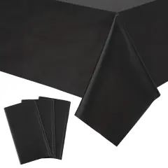 Juvale 3 Pack Black Plastic Tablecloth for Rectangle Tables, 54 x 108 Inches, Disposable Tablecloth Cover for Birthday, Halloween & Graduation Party Table Decorations