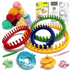 UCDRMA Loom Knitting Kit with Yarn, 23PCS Round Knitting Loom Kit for Beginners Including Instructions and Pom Pom Maker, Easy & Quick Hat Knitting Loom Set/Scarf Loom Knitting Set for Family