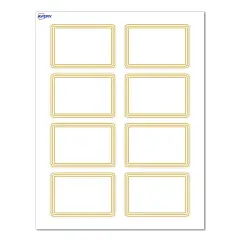 Avery&reg; Printable Rectangle Adhesive Name Tags, Multi-Lined Gold Border Design, 2-1/3" x 3-3/8", Matte White Removable Name Tags, Laser/Inkjet, 80 Total, Great for Name Badges