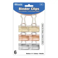 BAZIC Medium 1 1/4" (32mm) Assorted Color Metallic Binder Clip (6/Pack)