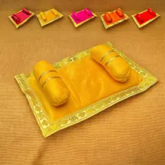 Laddu Gopal Velvet Asan Takiya Pillow Set for Lord Ganesha, Krishna, Kanha Ji, Bal Gopal God Goddess Idol Soft Mattress Cushion/gadda Bed Cum Aasan Set (7x4.5 Inch) Yellow