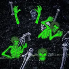 5 Pack Glow in The Dark Halloween Skeleton Yard Signs,Luminous Halloween Graveyard