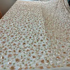 1 Yard Beaded and Sequined Lace Fabric Embroidered Net Mesh 54" Width Peach