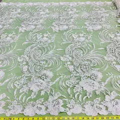 1 Yard Luxurious Corded and Sequined Bridal Lace Fabric Embroidered on 100% Polyester Net Mesh 54" Width Ivory