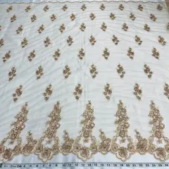 1 Yard Luxurious Beaded and Corded Bridal Lace Fabric for Wedding Dresses 54" Width Rose Gold