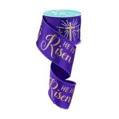 2.5" He Is Risen Ribbon: Purple/Gold (10 Yards)