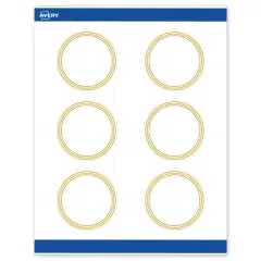 Avery Printable Round Labels, Gold Multi-Lined Border, 3" Diameter, Matte White Round Labels, Permanent, Laser/Inkjet, 60ct, Great for Product Labels