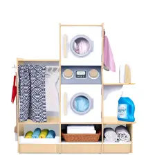 Lil' Jumbl Wooden Pretend Laundry Playset for Kids with Washer and Dryer Natural