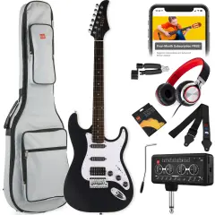 Best Choice Products Beginner Electric Guitar Kit w/ Headphone Amp, Padded Gig-Bag, Headphones Satin Black/White