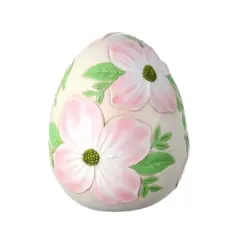 6" Resin Botanical Dogwood Easter Egg | Hand-Painted Floral Spring D&eacute;cor