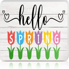 Hello Spring Wood Sign for Home Farmhouse Decor 9 x 5.3 Inch Spring Table Centerpiece Freestanding Decor Wooden Cutout Decoration