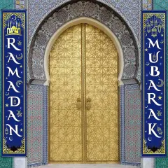 Blulu Eid Mubarak Decoration Set Ramadan Mubarak Porch Sign Ramadan Banner Hanging Decoration for Indoor/outdoor Decor Eid Al-fitr Party(Blue)