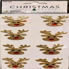 Christmas Paper Crafts Glittered Reindeer With Gemstones Stickers