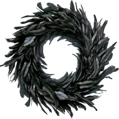 Halloween Black Feather Wreath - 14.9''