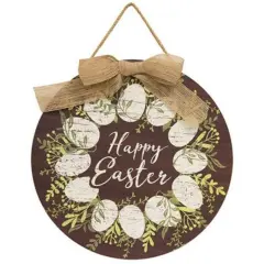 Happy Easter Wreath Round Sign w/Burlap Bow