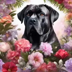 A majestic Cane Corso dog surrounded by a wreath of flowers Edible Icing Sheet- Assorted Image Cake Toppers-Frosting Sheets- Cookies- Cupcake Toppers for 1/4 Sheet Cake or Larger