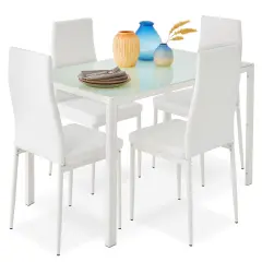 Best Choice Products 5-Piece Kitchen Dining Table Set w/ Glass Tabletop, 4 Faux Leather Chairs White