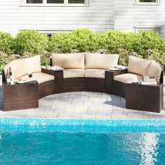 Costway 7 PCS Patio Furniture Set with Tempered Glass Top Side Tables Back & Seat Cushions