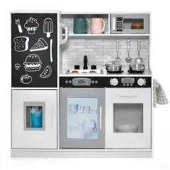 Wooden Pretend Play Kitchen Set for Toddlers, Boys & Girls Ages 3-6 with Cooking Accessories White