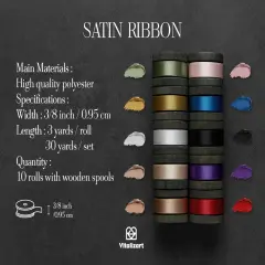 Satin Ribbon 3/8 Inch Double Faced Silk Like Thin Ribbon for Gift Wrapping Bouquet Hair Wedding Christmas Decoration 30 Yards