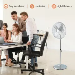 16 Inch Pedestal Standing Fan Oscillating Pedestal Fan with 3 Speeds and Adjustable Height Silver