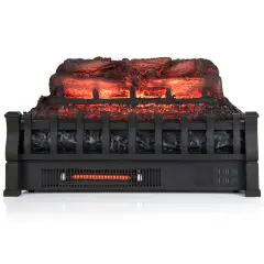 23 Inch Black Infrared Quartz Electric Fireplace Pinewood Log Heater with Adjustable Flame