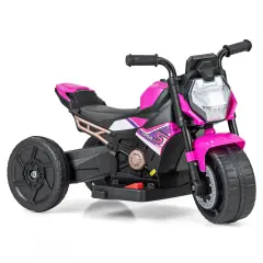 Plastic 6V Kids Ride-on Motorcycle with Battery Power and Detachable Training Wheels Pink