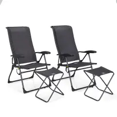 Costway 4PCS Patio Folding Dining Chair Ottoman Set Adjustable Back Camp Gray\Black