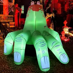 GOOSH 6 FT Halloween Inflatables Hand Blow Up Yard Scary Green Giant with Built-in LEDs