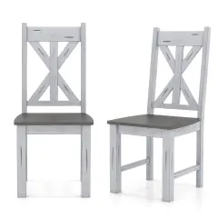 Costway Wooden Dining Chair Set of 2/4 withRubber Wood Frame Elegant Hollowed Backrest