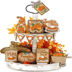 Set of 15 Fall Tiered Tray Decor Pumpkins