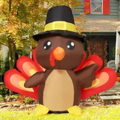 GOOSH 4FT Tall Thanksgiving Inflatables Turkey Baby in Hat with Built-in LEDs
