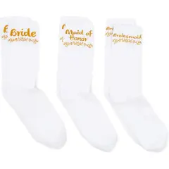 Bridal Party Socks for Maid of Honor & Bridesmaid Gifts (3 Pairs) White