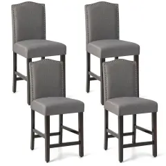 Costway Set of 4 Upholstered Bar stools 25'' Counter Height Chairs with Rubber Wood Legs Grey/Beige