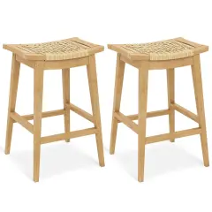 Costway 1/2/4 PCS 29" Teak Wood Bar Stool with Footrest & Saddle Seat Boho Bar Height Stool