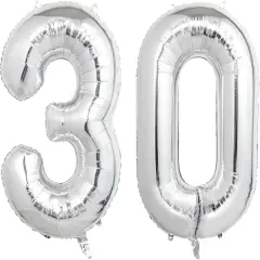 40 Inch Silver 30 Number Balloons, Giant Jumbo Helium Mylar Foil Silver Number