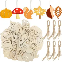 60 Pcs Fall Thanksgiving Unfinished Wooden Ornaments