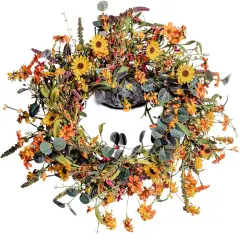 Artificial Fall Wreath - 24 Inch (Orange)