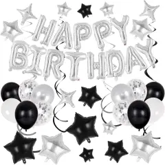 55 Pcs Happy Birthday Balloons Letters,35 Pcs Star Foil Balloon, 20 Pcs Latex Balloons, 6 Hanging Swirls