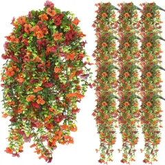 12 Pcs Artificial Fall Hanging Flowers - Mums Violets with Eucalyptus