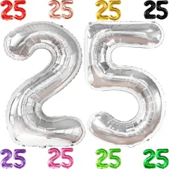 Silver 25 Balloon Numbers - 40 Inch | Silver Mylar Foil Balloon - Silver
